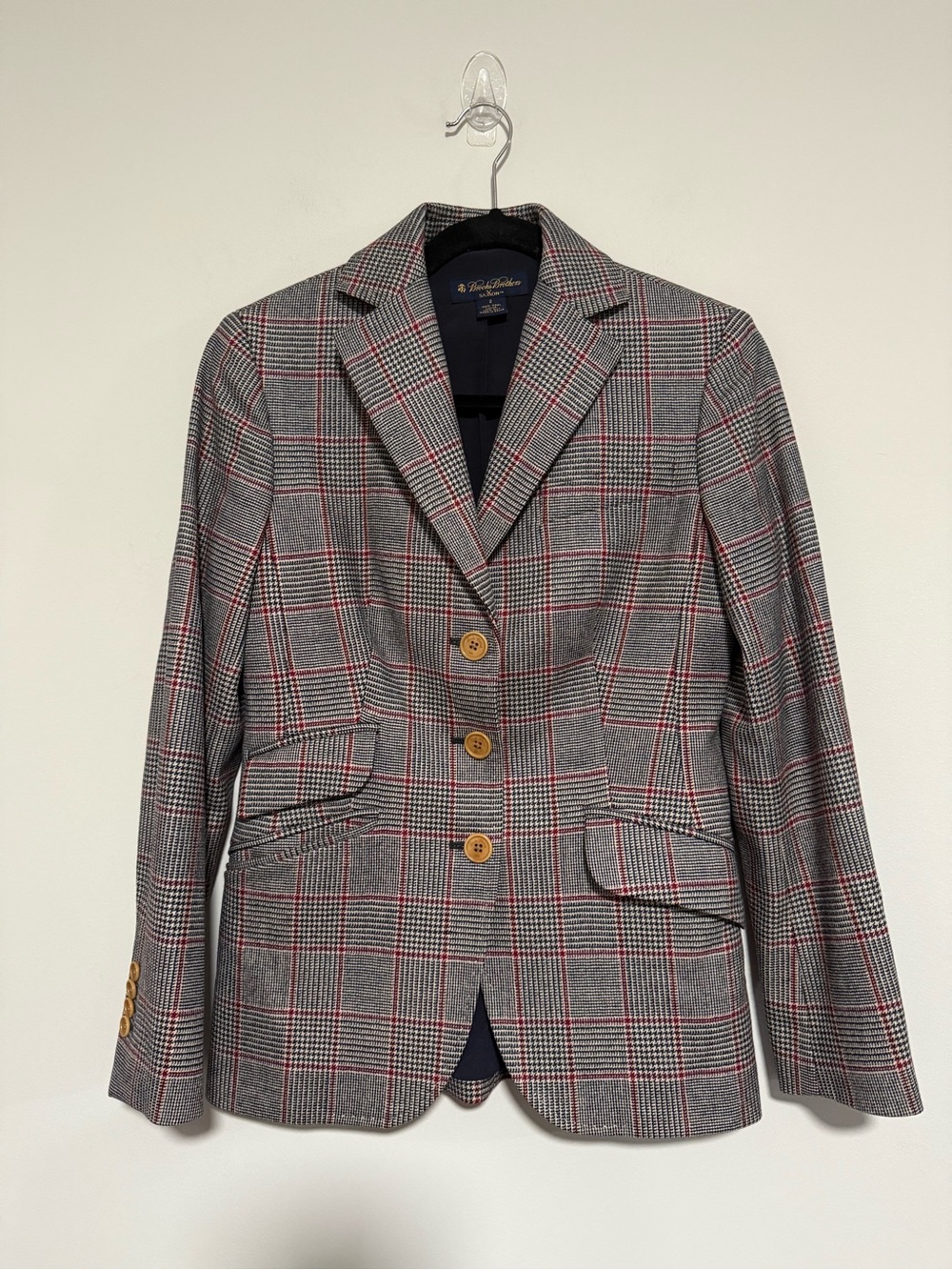 Brooks Brothers Saxxon Women’s Gray Glen Plaid Wool Blazer Size 2 Office Preppy